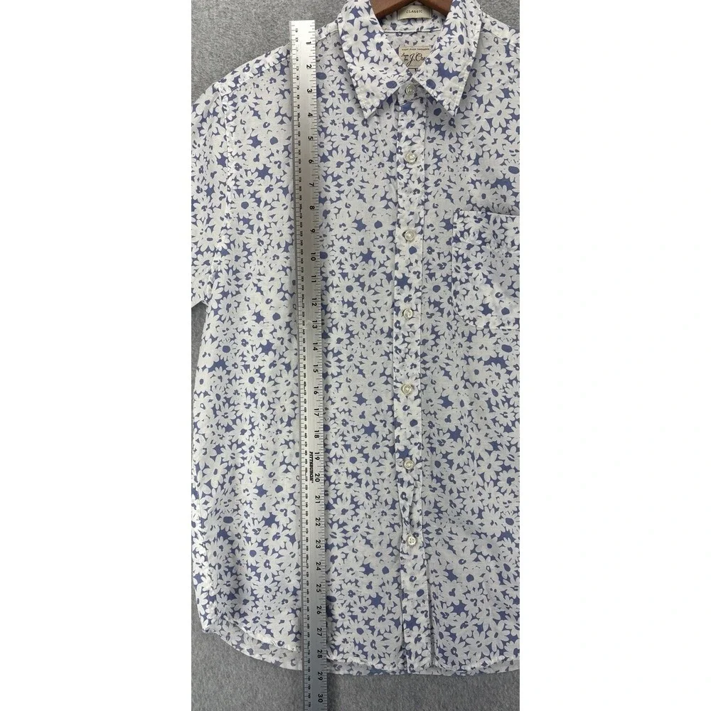 J Crew Classic Linen Blend Blue Floral Short Sleeve Shirt Mens M - Picture 10 of 11
